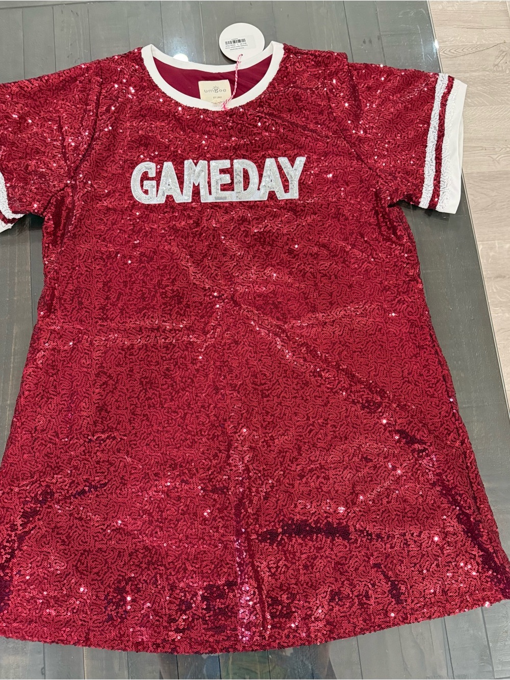 Umgee Red Sequin Tee with White Trim